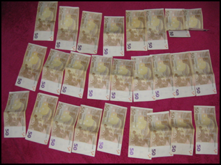 Dinheiro (1.500 euros) encontrado num dos locais de busca Dinheiro (1.500 euros) encontrado num dos locais de busca