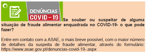 ASAE alerta para venda online de Alimentos Fraudulentos - PANDEMIA COVID 19