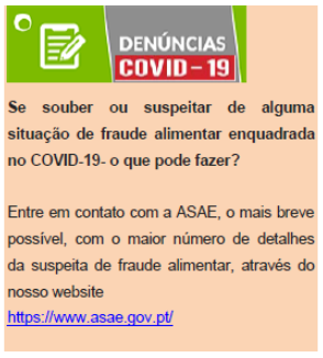 FRAUDE ALIMENTAR: Oferta e Publicidade On Line de Géneros Alimentícios relacionados com a COVID 19