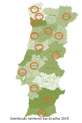 Distribuição territorial das doações 2015 Distribuição territorial das doações 2015